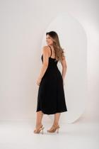 Vestido feminino luxo longuete com detalhe de franzido frontal com zíper nas costas