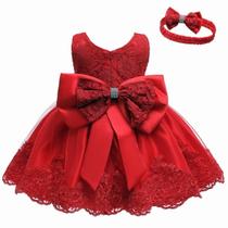 Vestido feminino LZH de renda vermelha com laço de 3 a 6 meses
