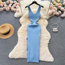 Vestido Feminino Malha Canelada - Decote V, Slim Fit, Casual e Sexy Vestido Feminino Malha Canelada - Decote V, Slim Fit, Casual e Sexy
