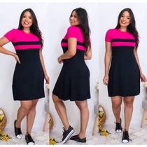 Vestido Feminino Malha Manga Curta Básico Soltinho Rosa e Vermelho