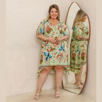 Vestido Feminino Manga 3.4 Chamise Gola V Plus Size