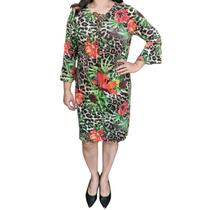 Vestido Feminino Manga 3/4 Estampado Pra Dela Plus Size