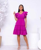 Vestido feminino manga curta babado feminino na cor rosa no tamanho M