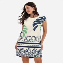 Vestido Feminino Manga Curta Estampa Frontal Rovitex Marinho