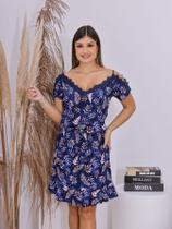 Vestido Feminino Manga Curta Estampado Floral com Elástico na Cintura Confortável