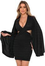 Vestido Feminino Manga Flare Texturizado Com Bojo