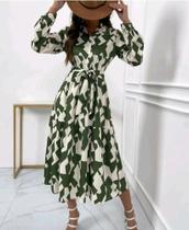 Vestido Feminino Manga Longa Branco Verde TAM P Vestido Feminino Manga Longa Branco Verde TAM P