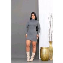 Vestido Feminino Manga Longa Canelado Justo Curto Tubinho Moda Inverno Elegante Modelador Vestido Feminino Manga Longa Canelado Justo Curto Tubinho Moda Inverno Elegante Modelador