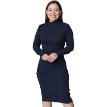 Vestido Feminino Manga Longa com Gola Alta Preto