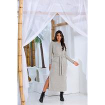 Vestido Feminino Manga Longa de Amarrar Na Cintura Moda Evangélica Inverno Blogueira - Cactus Store