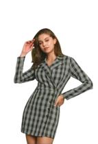 Vestido feminino manga longa estampa xadrez Glam Vestido feminino manga longa estampa xadrez Glam