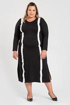 Vestido Feminino Manga Longa Plus Size Moletinho Faixa Contraste - Serena Vestido Feminino Manga Longa Plus Size Moletinho Faixa Contraste - Serena