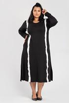 Vestido Feminino Manga Longa Plus Size Moletinho Faixa Contraste - Serena Vestido Feminino Manga Longa Plus Size Moletinho Faixa Contraste - Serena