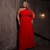 Vestido Feminino Manga Única Plus Size Longo Com Fenda e Abertura Na Manga Elegante