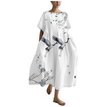 Vestido feminino MARSVOVO Boho Maxi Plus Size de manga curta Vestido feminino MARSVOVO Boho Maxi Plus Size de manga curta