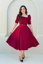 Vestido Feminino Max Godê Mangas Bufantes Com Cinto Vestido Feminino Max Godê Mangas Bufantes Com Cinto