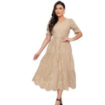 Vestido Feminino Max Mídi Em Lese Decote V