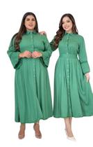 Vestido Feminino Max Sarja Com Botões Manga Longa