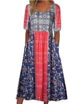 Vestido feminino Medlor Boho 2025, manga curta, estampa floral Vestido feminino Medlor Boho 2025, manga curta, estampa floral