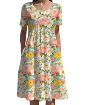 Vestido feminino Medlor Boho de manga curta com estampa floral 2025 Vestido feminino Medlor Boho de manga curta com estampa floral 2025