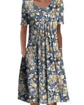 Vestido feminino Medlor, boho, estampa floral, manga curta, 2025 Vestido feminino Medlor, boho, estampa floral, manga curta, 2025