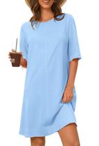 Vestido feminino MEROKEETY 2025, manga curta, azul claro