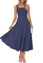 Vestido feminino MEROKEETY 2025, sem mangas, midi, azul marinho Vestido feminino MEROKEETY 2025, sem mangas, midi, azul marinho