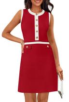 Vestido feminino MEROKEETY para trabalho formal, vermelho, sem mangas
