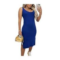 Vestido feminino midi abertura na lateral regata viscolaycra