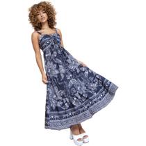 Vestido Feminino Midi Alcinha Casual Rodado Estampado Estiloso Longo Estampado Floral Vintage Rodado Confortável