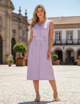 Vestido Feminino Midi Botões Linho FIA MODAS