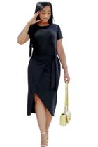 Vestido Feminino Midi Canelado Com mangas Vestido Feminino Midi Canelado Com mangas