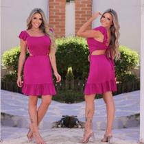 Vestido feminino midi com bojos e descote laço nas costas babado nas alças e saia Cor Pink Vestido feminino midi com bojos e descote laço nas costas babado nas alças e saia Cor Pink