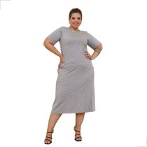 Vestido Feminino Midi Com Bolsos Frontais Plus Size Evangelico Confortavel Malha