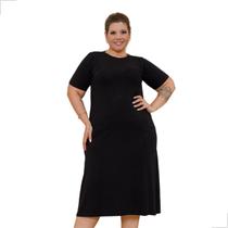 Vestido Feminino Midi Com Bolsos Frontais Plus Size Evangelico Confortavel Malha