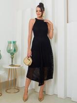 Vestido Feminino midi de bico rendado tricô crochê forrado linha premium festa casuais verão Vestido Feminino midi de bico rendado tricô crochê forrado linha premium festa casuais verão