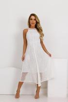 Vestido Feminino midi de bico rendado tricô crochê forrado linha premium festa casuais verão Vestido Feminino midi de bico rendado tricô crochê forrado linha premium festa casuais verão