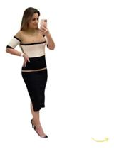 Vestido Feminino Midi De Tricot Modal Listrado Vestido Feminino Midi De Tricot Modal Listrado