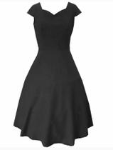 Vestido Feminino Midi Decote Princesa Preto