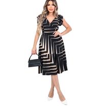 Vestido Feminino Midi Decote V Amarração Cintura Malha Viscolycra