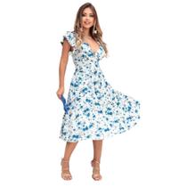 Vestido Feminino Midi Decote V Amarração Cintura Saia Gode Malha Viscolycra Alta Elasticidade Lindo Romântico