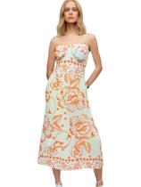 Vestido feminino midi estampado floral frescor tropical elegante alça fina boho com bojo