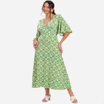 Vestido Feminino Midi Estampado Manga Ampla Godê Saia Evasê Vestido Feminino Midi Estampado Manga Ampla Godê Saia Evasê