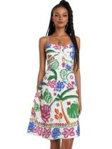 Vestido feminino midi estampado verão floral plantas paraiso tropical alça fina boho