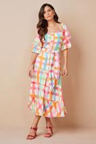 Vestido feminino Mídi Evasê Estampado Com Faixa