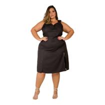 Vestido Feminino Midi Fenda Lateral Alça Plus Size Casual