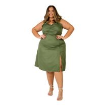 Vestido Feminino Midi Fenda Lateral Alça Plus Size Casual Vestido Feminino Midi Fenda Lateral Alça Plus Size Casual
