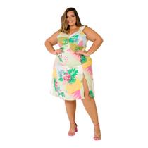 Vestido Feminino Midi Fenda Lateral Alça Plus Size Casual Vestido Feminino Midi Fenda Lateral Alça Plus Size Casual