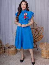 Vestido Feminino Midi Godê Mangas Curta Gola Redonda Botões Funcionais Modelado Moda Evangélica Vestido Feminino Midi Godê Mangas Curta Gola Redonda Botões Funcionais Modelado Moda Evangélica