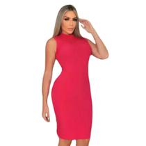 Vestido Feminino Midi Gola Canelado Moda Vestidinho Verão